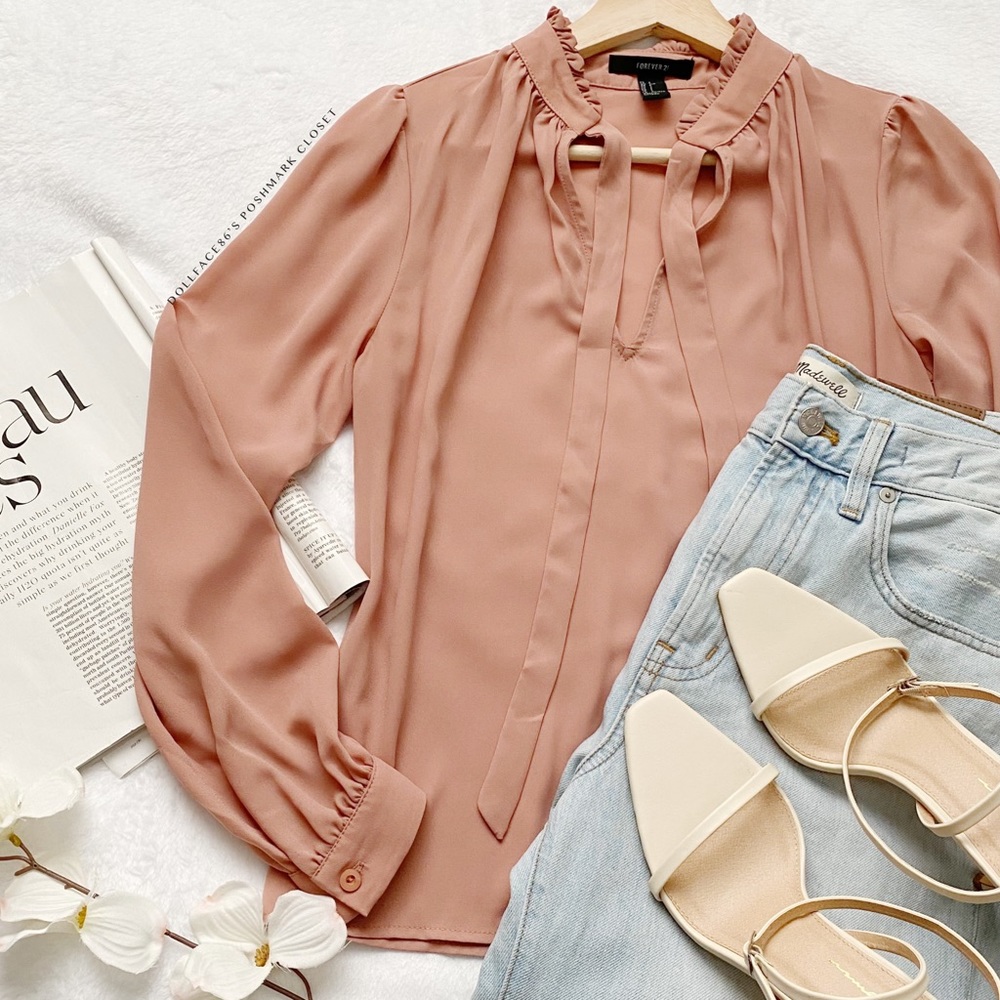 Pink Ruffled High Neck with Ties Top
